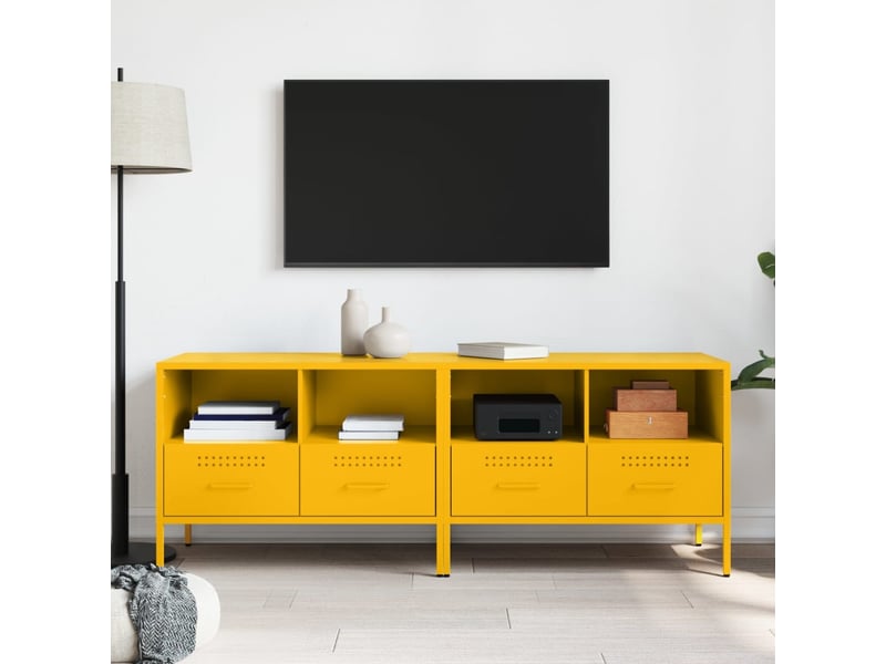  Lot de 2 meuble tv bas salon jaune moutarde 68x39x50,5 cm acier shl24725  - Conforama C