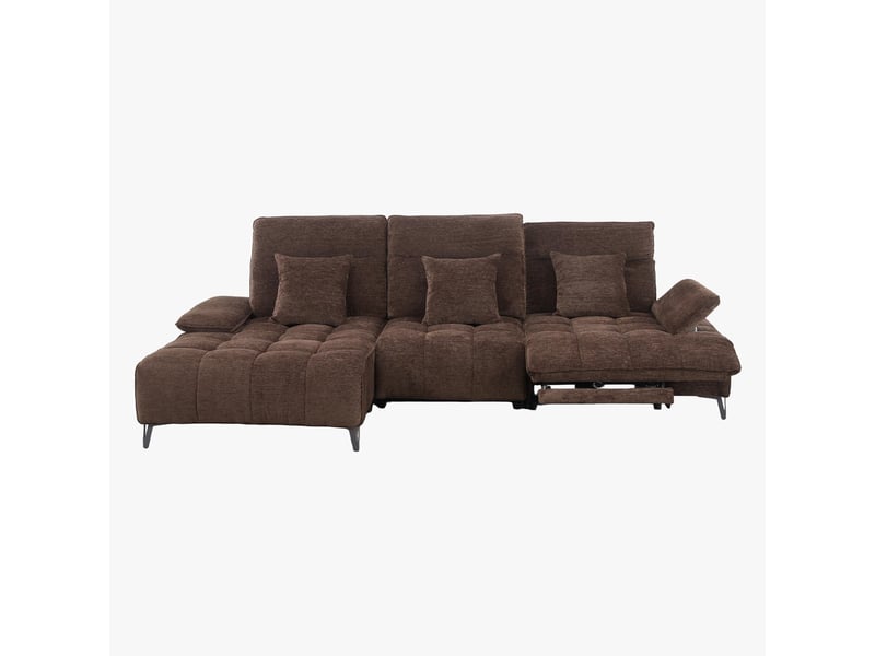  Canapé d'angle relax électrique en tissu matelassé marron - angle  - Conforama E