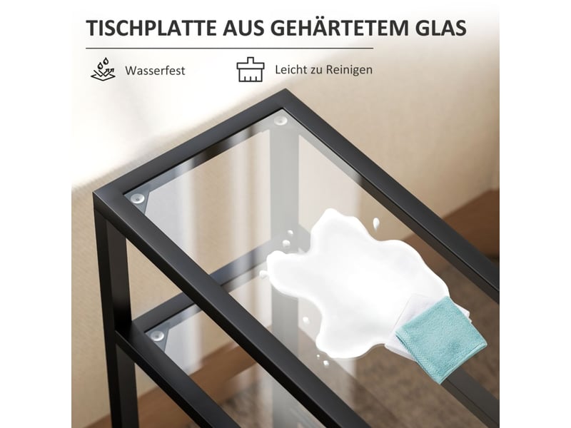  Petite table basse, plateau verre trempé structure acier, 3 niveaux rangement intégré, design étroit, montage facile  - Conforama E
