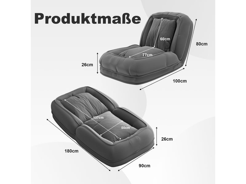  Canapé-lit pliable - gris - tissu+métal - 11.5 kg - 5 positions réglables - peu encombrant - polyvalent 180x90x26cm - Conforama D