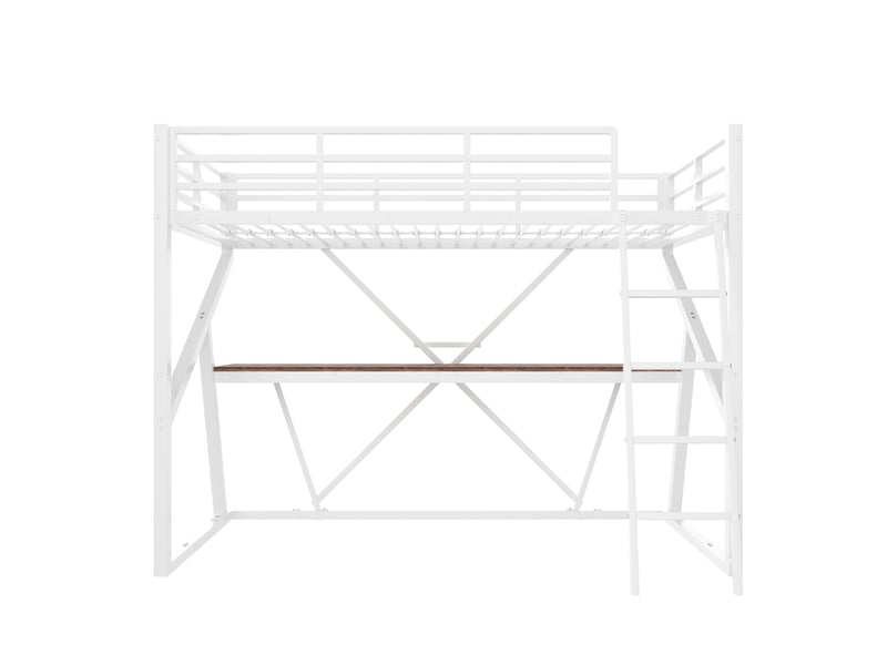  Lit mezzanine enfant 90 x 200 cm bureau intégré led multicolore garde-corps échelle métal et mdf blanc sans matelas  - Conforama E