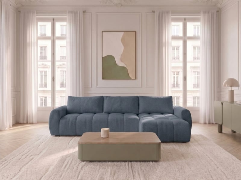  Bobochic canapé d'angle réversible convertible coffre fuji ouverture express tissu chiné bleu  réversible FUJI - Conforama B