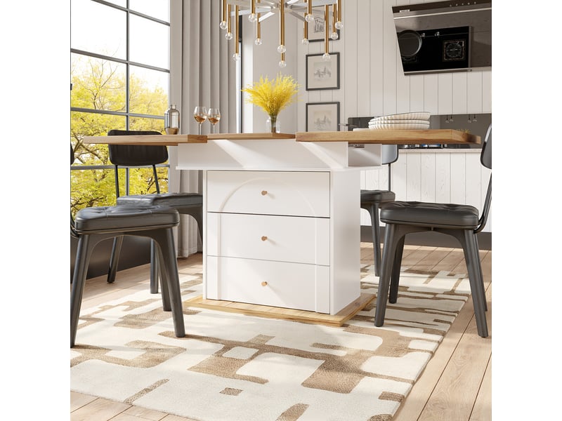  Table de séjour rectangulaire avec allonge blanc - 80x110-140max.cm mdf table blanc - Conforama E