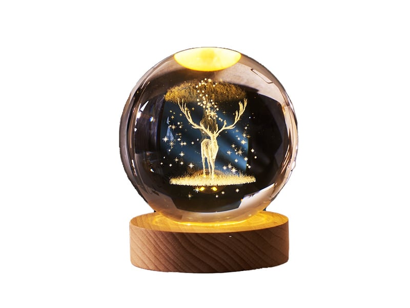  Décoration de noël veilleuse en cristal gravure laser 3d wapiti  - Conforama A
