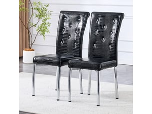 Lot de 2 chaises de salle à manger rétro peau d'alligator, capitonnées avec boutons cristal, pieds en métal galvanisé