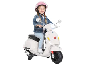 Moto électrique pour enfants, style vespa, batterie 6v avec effets sonores et lumineux, 3-6 ans, blanche