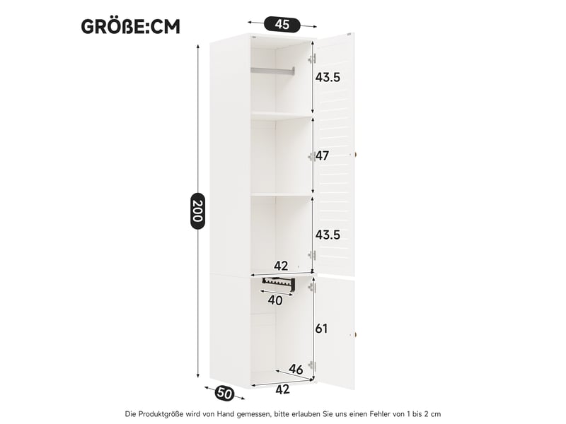 Armoire haute 1 porte 45 x 50 x 200 cm, porte à lames, tringle et 3 compartiments, pour chambre, panneaux de particules, blanc OMNIGLINT TRADING LTD - Conforama D