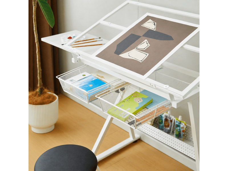  Table à dessin en verre trempé avec chaise, plateau inclinable et hauteur réglable  - Conforama E