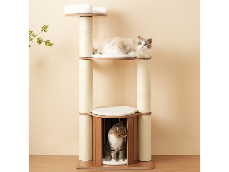 Cat tree 135cm avec troncs xxl ø12cm, 3 plateformes & niche, matériau étanche avec tapis amovibles & anti-bascule, stable & robuste - moderne BUBBLY - Conforama B