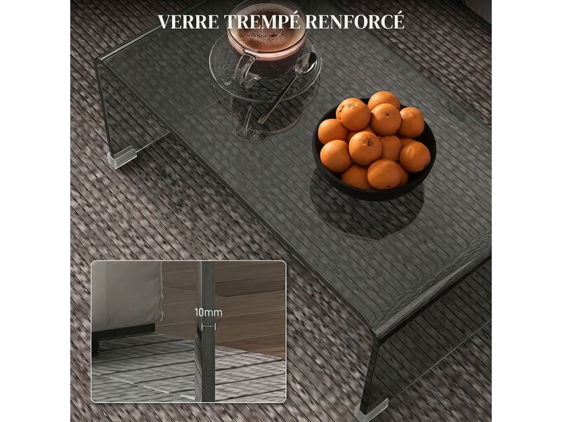 Table basse en verre, table de salon rectangulaire design moderne avec arrondis bords sûrs, gris clair transparent  - Conforama D