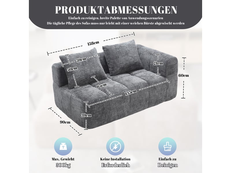  Canapé droit fixe 2 places tissu gris canapé compressible - Conforama C