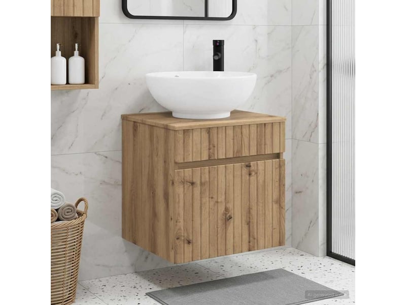 Meuble de lavabo mural, rangement salle de bain chêne artisanal 49x44.5x66.5 cm - Conforama B