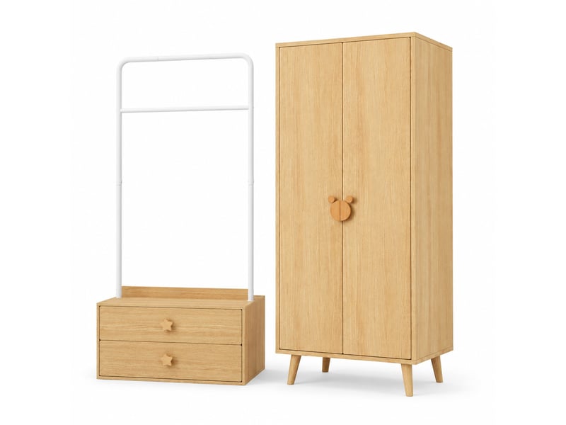  Armoire modenvie 2 portes 70 x 55 x 170 cm avec tringle et tiroirs mdf bois clair  - Conforama A