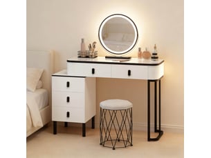 Coiffeuse 5 tiroir(s) Miroir Led avec 1 tabouret(s) inclu(s) <strong>MAISENTIEL</strong> <strong></strong> coloris bicolore