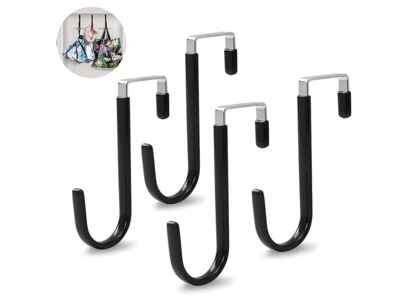 Lot de 4 crochets de porte sans perçage, patères en plastique robuste pour portes ≤3.7cm, rangement de placard pratique pour vêtements et sacs, noir - Conforama A