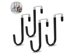 Lot de 4 crochets de porte sans perçage, patères en plastique robuste pour portes ≤3.7cm, rangement de placard pratique pour vêtements et sacs, noir