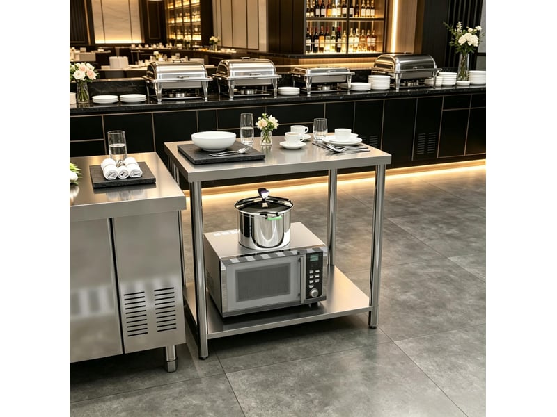  Table de travail inox 90x60x86 cm – argenté – 2 niveaux, charge 10075 kg pour cuisine, garage et jardin  - Conforama B