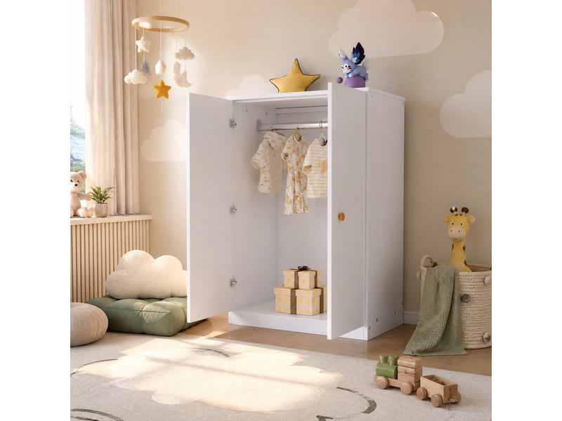  Armoire de rangement 2 portes avec penderie compacte - lpospi - poignées en bois, mdf blanc 80 × 50 × 120 cm  - Conforama C
