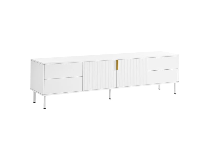  Meuble tv 180 x 40 x 49,5 cm blanc, mdf et panneaux de particules, 4 tiroirs avec passe-câbles arrière  - Conforama D