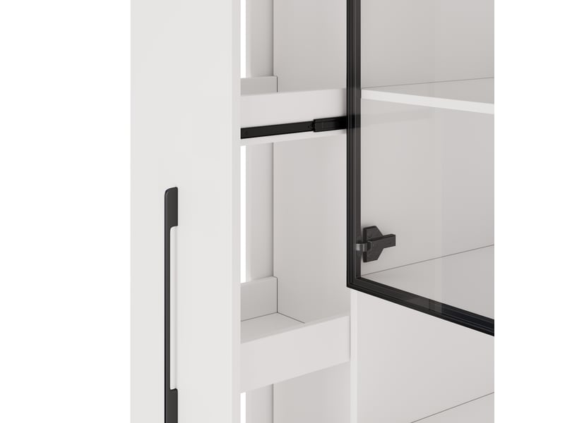  Vitrine en verre led blanche 110x35x160cm armoire vitrée avec tiroirs coulissants meuble mdf salon  - Conforama E