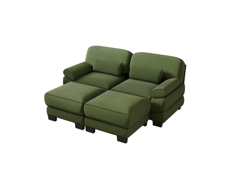 Canapé modulable,194x161x94 cm,2 places avec 2 poufs,velours côtelé,vert - Conforama A