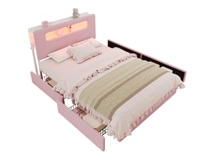 Lit avec rangement 140x200 cm DESVIAE coloris rose