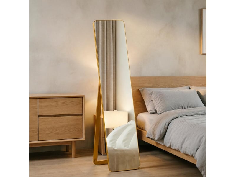  Miroir sur pied rectangulaire pleine longueur avec cadre stable, miroir de sol élégant  - Conforama B
