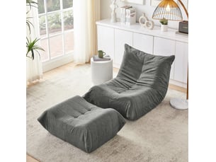Fauteuil lazy gris en tissu bouclette avec repose-pieds, dossier et mousse haute résilience pour se détendre
