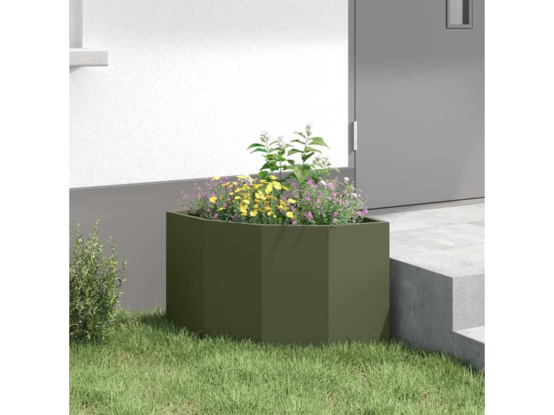  Jardinière - bac à fleurs d'angle vert olive 45 x 45 x 35 cm acier  - Conforama D