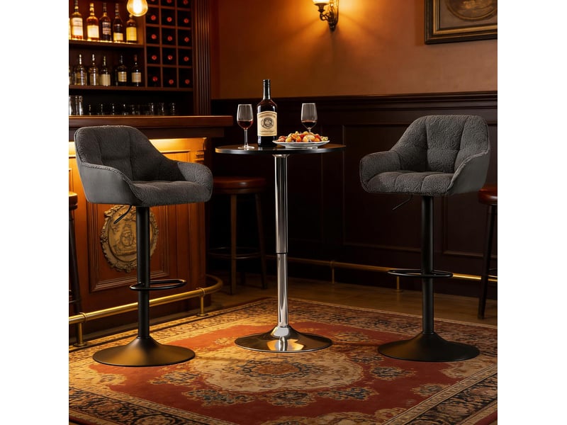  Lot de 2 tabourets de bar réglables et pivotants en chenille et velours côtelé gris foncé  - Conforama B