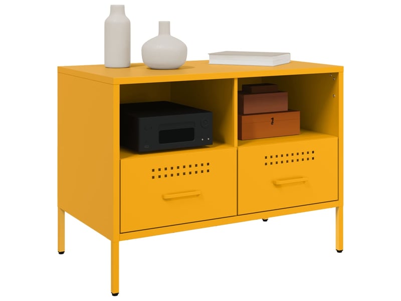  Lot de 2 meuble tv bas salon jaune moutarde 68x39x50,5 cm acier shl24725  - Conforama D