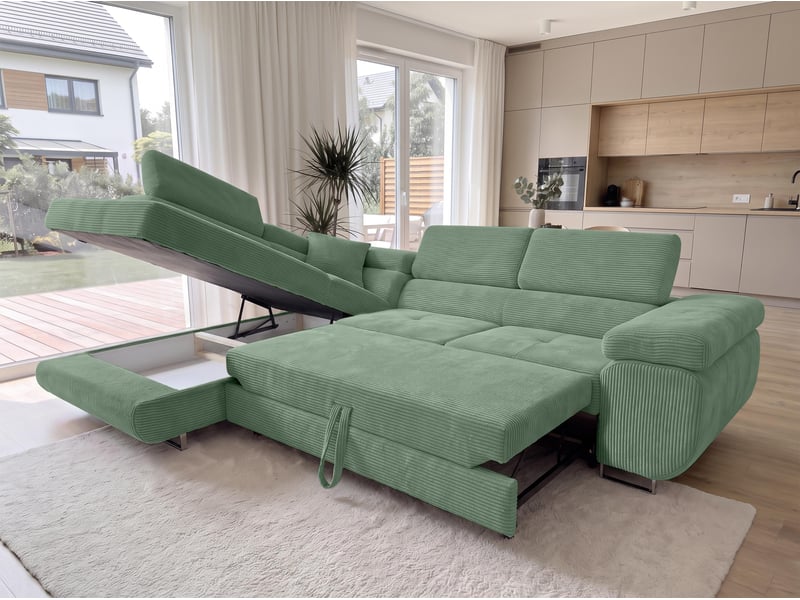  Canapé d'angle modulable et convertible konak 276 cm avec coffre – vert sauge Konak - Conforama C