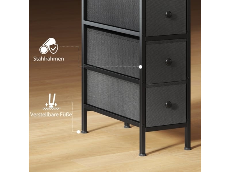  Commode noire 4 tiroirs en tissu avec cadre acier 20x43x81,5 cm, meuble de rangement pratique  - Conforama D