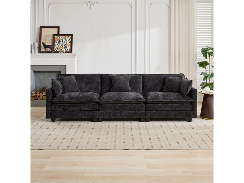  Canapé modulable 3 places cloud de5013 noir en chenille, coussins moelleux, moderne  - Conforama B