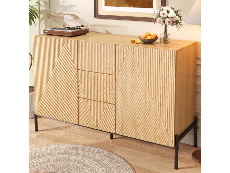  Buffet 115,5x40x76 cm avec 2 portes et 3 tiroirs coloris naturel  - Conforama E