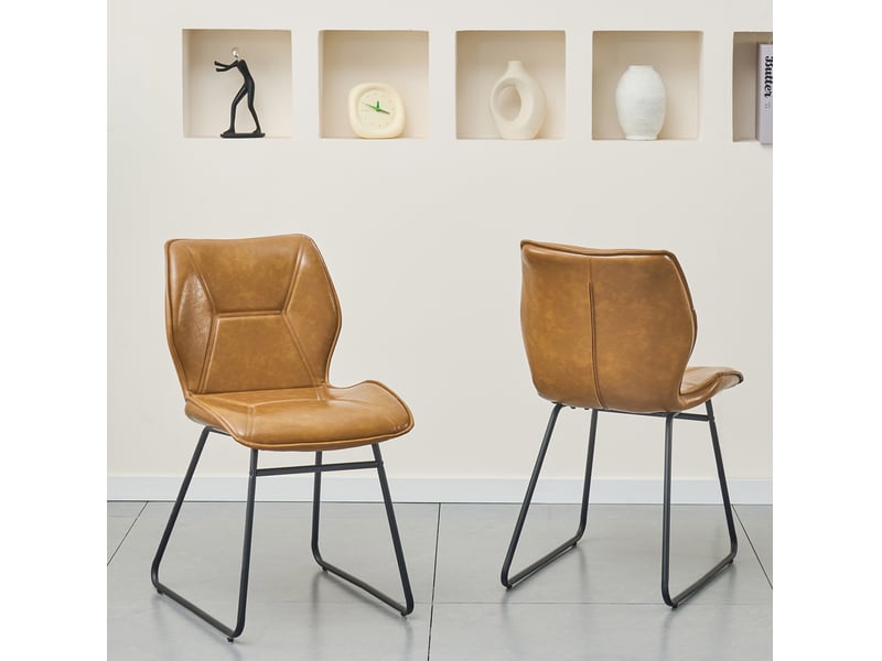  Lot de 2 chaises de salle à manger moderne 60x47x81 cm, design ergonomique, pieds en métal, revêtement en pu, teinte marron, pour cuisine  - Conforama E