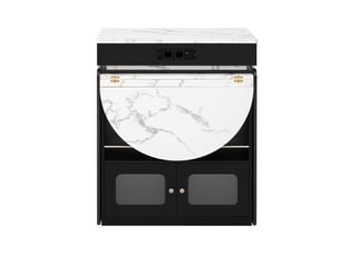 Îlot de cuisine buffet de cuisine à tiroirs sur roulettes table repas extensible multiprises intégrées éclairage led intégré tiroirs de rangement fonction table bar coloris noir