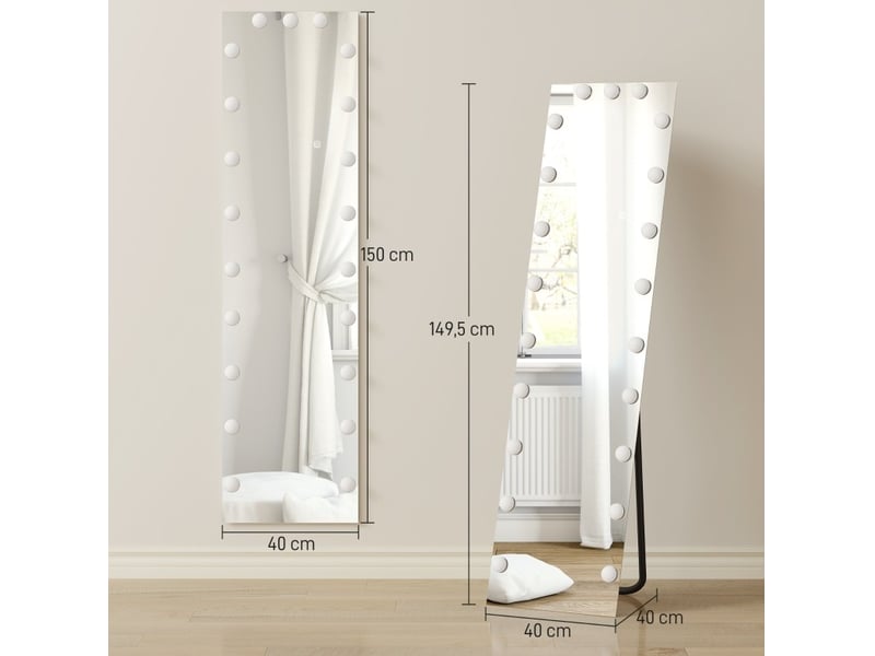  Miroir simple lumineux à 21 ampoules, 7 couleurs, tactile à mémoire, à poser ou mural, transparent 40 × 150 cm  - Conforama D
