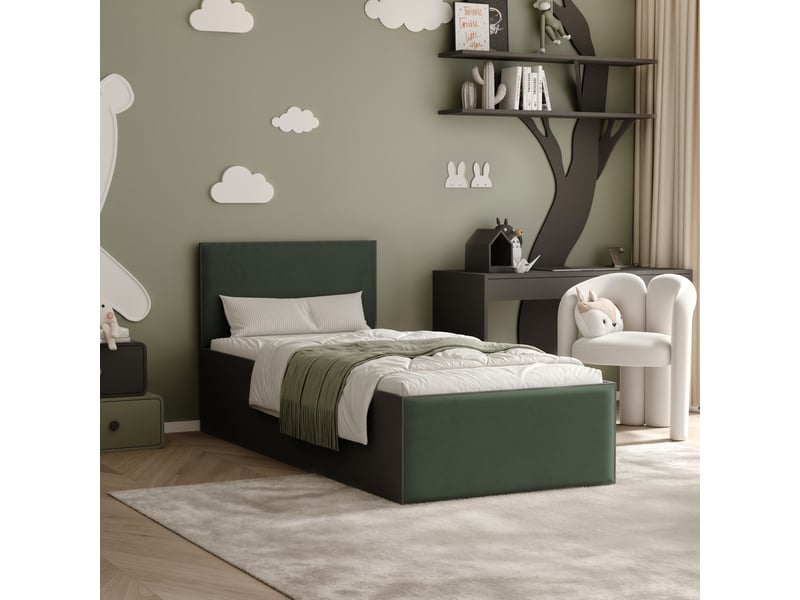  Lit coffre sashi - 90x200 cm - avec matelas - tissu velours - noir vert SASHI - Conforama B