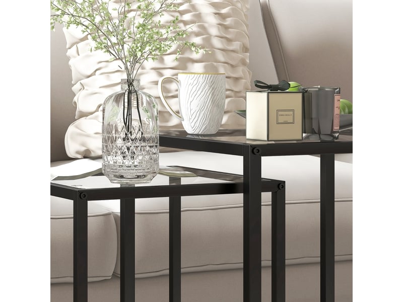  Tables basses gigognes en verre trempé et acier pour salon 42×42×51 cm et 33×33×45,5 cm noir  - Conforama C