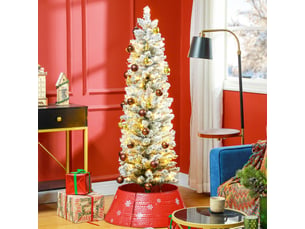 Sapin de noël artificiel 150 cm avec éclairage led blanc chaud, 263 branches enneigées, réaliste et fin, base en métal