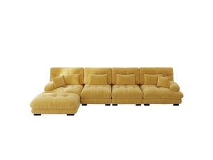 Canapé d'angle modulaire 4 places jaune en chenille avec pouf mobile