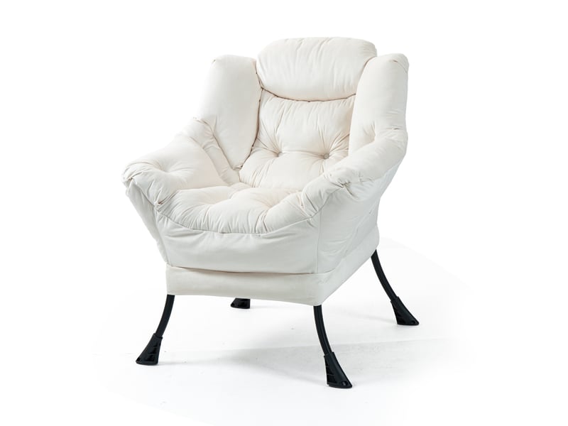  Fauteuil relax ulevr avec soutien de la nuque et poche latérale, structure en métal, 75 x 80 x 85 cm, blanc cassé  - Conforama A