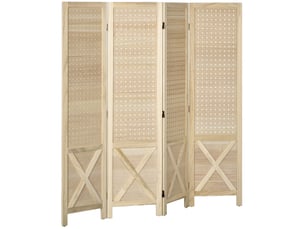 Paravent intérieur en bois 4 panneaux séparateur de pièce pliable panneau perforé bois naturel 152 x 1,7 x 144,5 cm