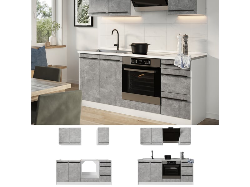 Vicco cuisine, bétonblanc, 180cm, pt anthracite - Conforama D