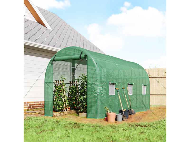  Serre de jardin tunnel 8 m² 4l x 2l x 1,9h m acier galvanisé renforcé diamètre 2,4 cm + pe fenêtres porte vert  - Conforama C