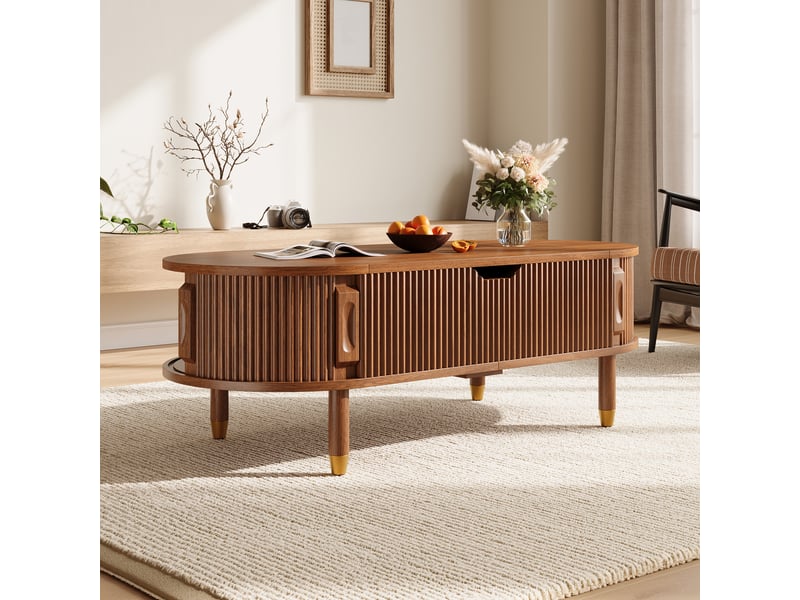  Table basse relevable avec 2 portes coulissantes et rangement en mdf pour salon 110×48×57 cm noyer  - Conforama B