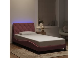 Lit adulte, lit simple, cadre de lit avec led sans matelas rose 100x200cm velours cf739