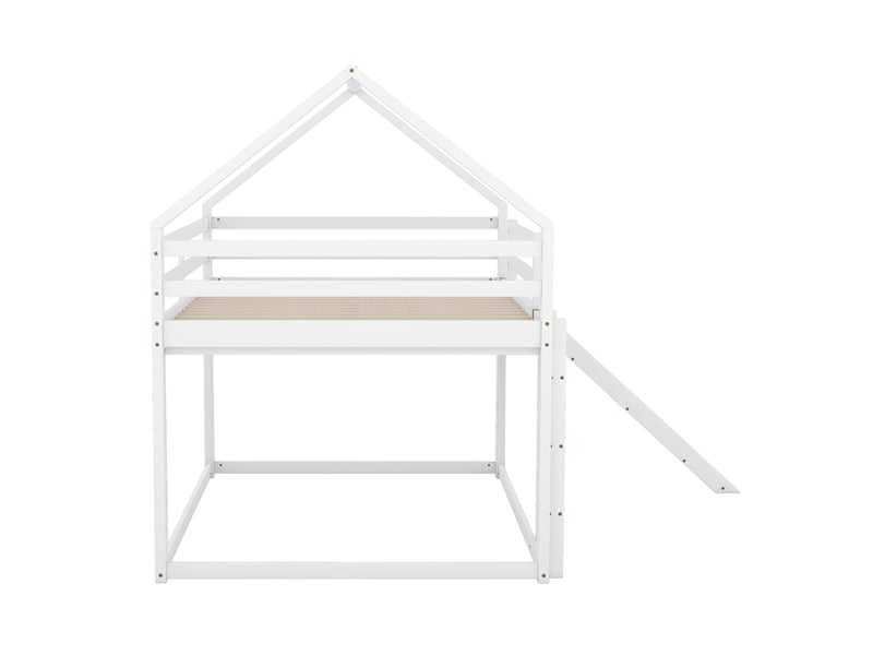  Lit superposé enfant blanc 140 × 200 cm, forme maison, avec toboggan et échelle  - Conforama E