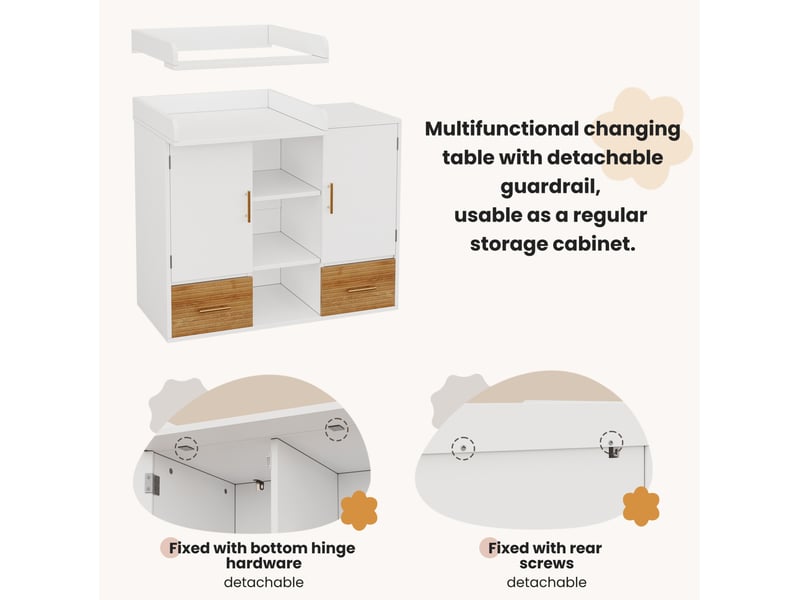  Ensemble table à langer et lit bébé réglable – bois et mdf – naturel et blanc – 114 x 53 x 92 cm  - Conforama E